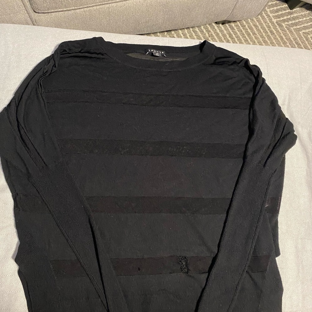 Trouve Women's Oversized Dolman  Semi-Sheer Sweater - Black- Size XS